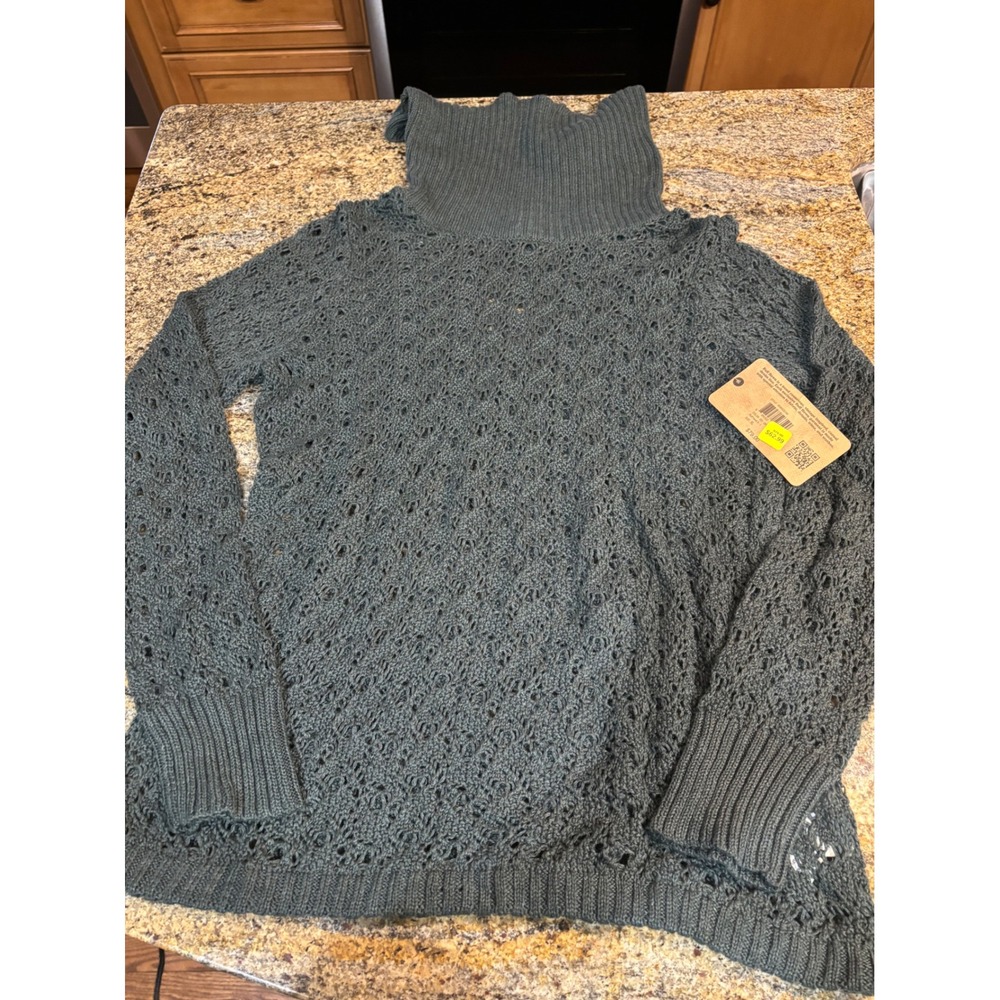 NWT Ruff Hewn Womens XL Dark Green Open Knit Turtleneck Sweater